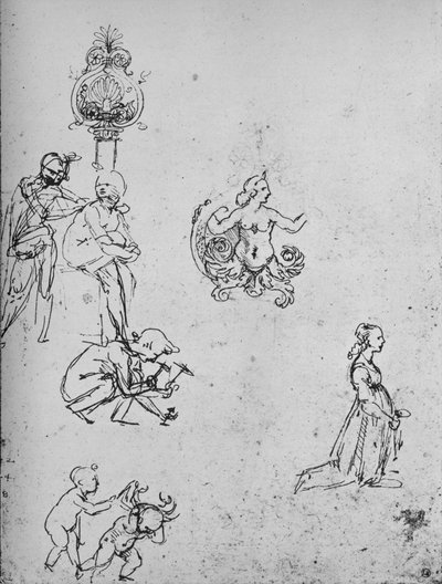 人物与装饰研究，c1480，1945年 作者 达芬奇（Leonardo da Vinci）