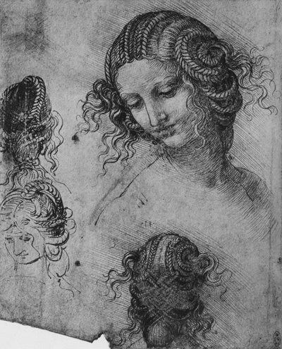 女人头和发饰的研究，c1480，1945年 作者 达芬奇（Leonardo da Vinci）