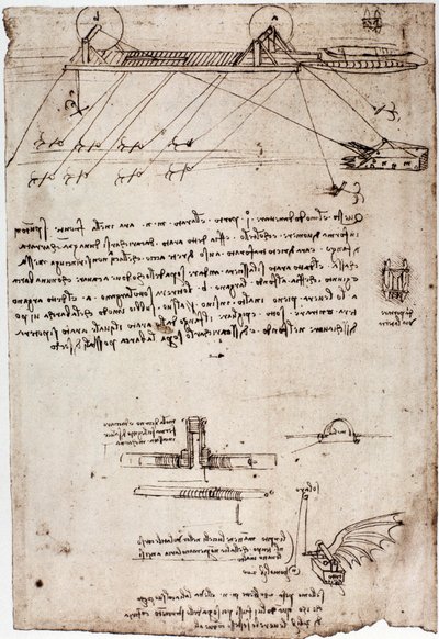 Leonard de Vinci (Leonardo da Vinci) (1452 - 1519) 研究海洋挖泥船。 用钢笔和墨水绘图。 作者 达芬奇（Leonardo da Vinci）