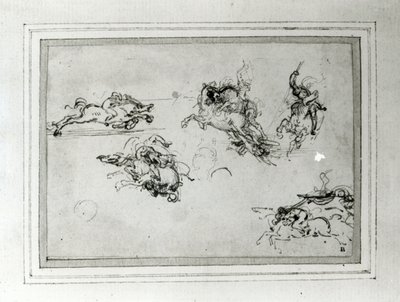 战斗中骑兵的研究，1503-4（纸和笔墨水） 作者 达芬奇（Leonardo da Vinci）