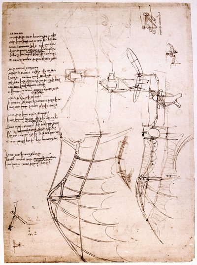 关于翅膀的研究。大西洋法典》。大西洋法典》，由Leonard de Vinci（达芬奇）在1499年左右绘制。 作者 达芬奇（Leonardo da Vinci）