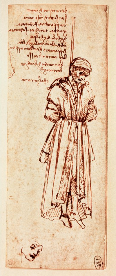 贝尔纳多-巴隆切利被勒死的尸体钢笔和墨水（钢笔和墨水） 作者 达芬奇（Leonardo da Vinci）