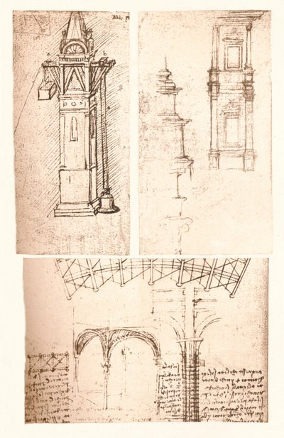 三幅建筑图，c1472-c1519 1883 作者 达芬奇（Leonardo da Vinci）