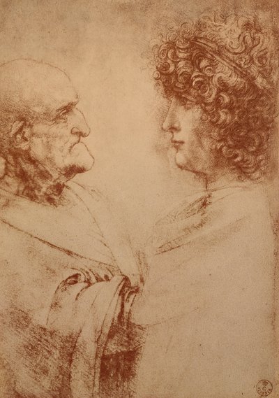 配置文件中的两个头，c.1500（纸上的红色粉笔） 作者 达芬奇（Leonardo da Vinci）