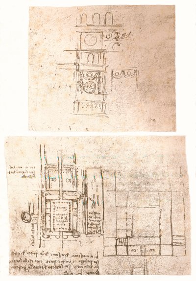 两幅建筑图，c1472-c1519 1883 作者 达芬奇（Leonardo da Vinci）