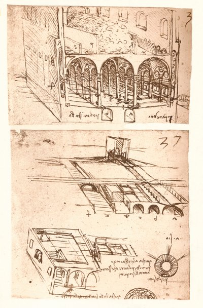 两幅建筑图，c1472-c1519 1883 作者 达芬奇（Leonardo da Vinci）