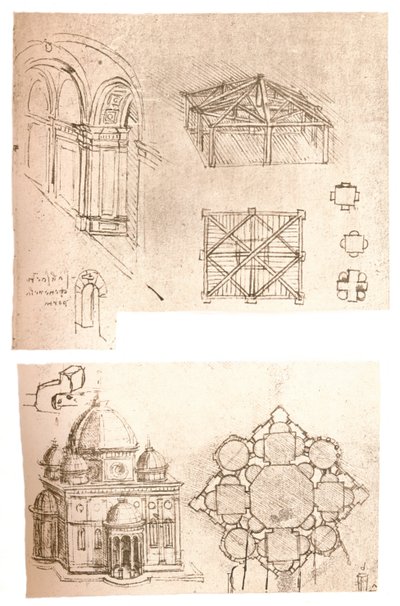 两幅建筑图，c1472-c1519 1883 作者 达芬奇（Leonardo da Vinci）