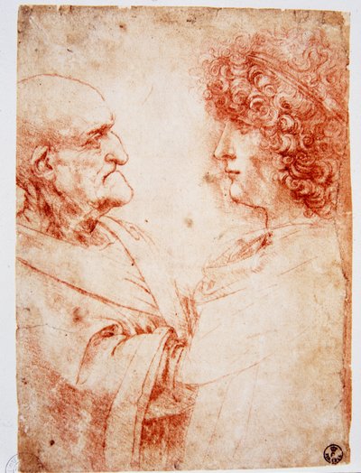 Two man profiles, an old man and a young man. The young man represents Gian Giacomo Caprotti, known as Andrea Salai or Salaij (circa 1480-1524), Leonard