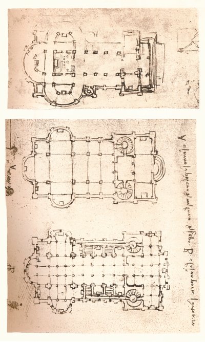 教堂的两个计划，c1472-c1519 1883年 作者 达芬奇（Leonardo da Vinci）