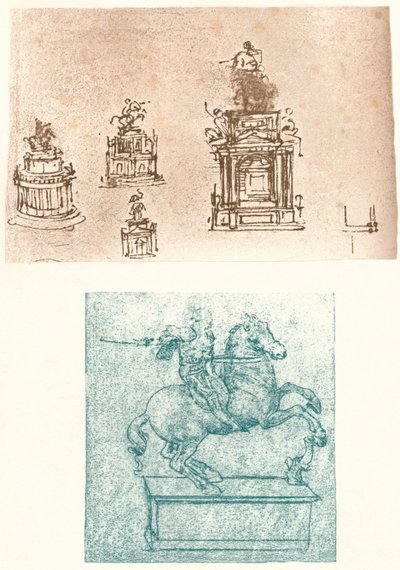 斯福尔扎纪念碑的两项准备研究，c1482-c1499 1883 作者 达芬奇（Leonardo da Vinci）