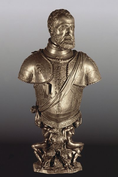 神圣罗马皇帝查理五世（1500-58）（青铜）的肖像半身像 作者 Leone Leoni