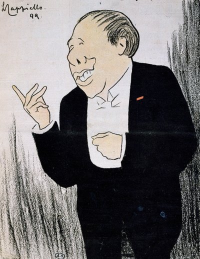 演员亚历山大-科奎林（Alexandre Coquelin），又称科奎林-卡德特（Coquelin Cadet）（1848-1909），由Leonetto Cappiello（1875-1942）于1899年绘制的漫画。 作者 莱昂内托·卡皮耶洛