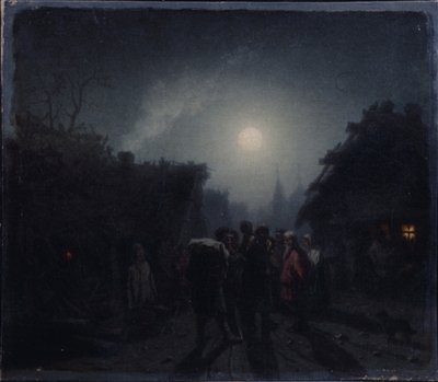 在小酒馆之前。夜景，1860s-1870s 作者 列昂尼德·伊万诺维奇·索洛马特金