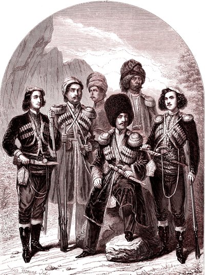 1865 年的外高加索和格鲁吉亚。俄罗斯。（雕刻） 作者 利奥波德·弗拉门