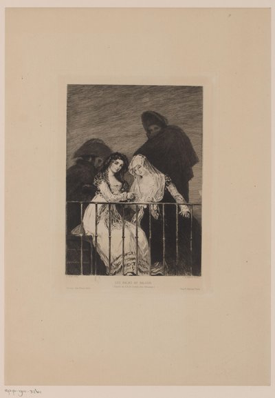 树荫下的两个女人和她们身后的两个男人
Les majas au balcon（标题见实物） 作者 阿尔弗雷德鲑鱼