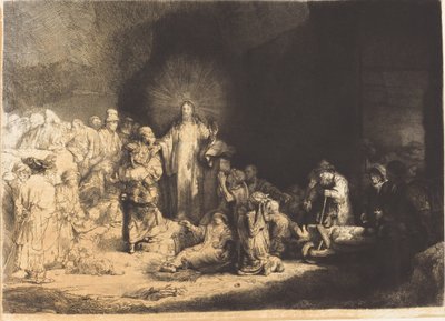 基督传道（百家讲坛）》（The Hundred Guilder Print）。 作者 伦勃朗·范·莱恩之后的利奥波德·弗拉蒙