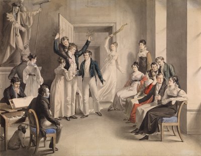 弗朗兹·舒伯特（Franz Schubert）1797-1828。 1821年在阿岑布鲁格举行的舒伯特人的派对游戏 作者 利奥波德·库佩尔维瑟