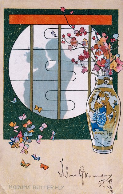为《蝴蝶夫人》在布雷西亚的首演制作的明信片 作者 利奥波多·梅特里科维奇