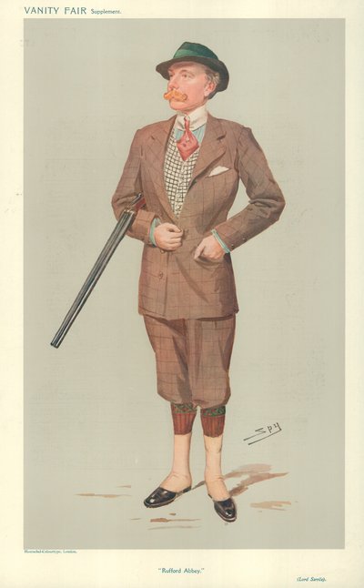 约翰萨维尔勋爵，Rufford修道院，1908年4月15日，名利场卡通 作者 莱斯利·马修·沃德