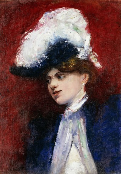 羽毛帽子的优雅女人；戴羽毛帽子的优雅女士，约1905年 作者 Lesser Ury