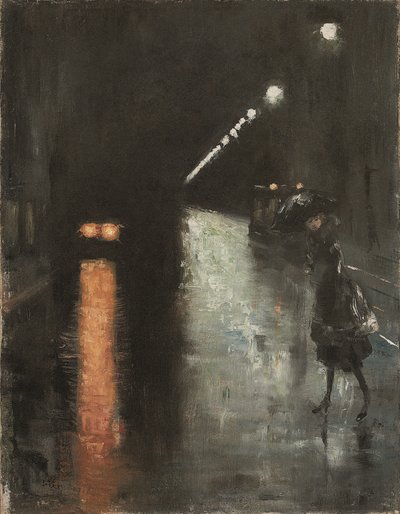 柏林夜景街（莱比锡大街？），约 1920 年（布面油画） 作者 小乌里