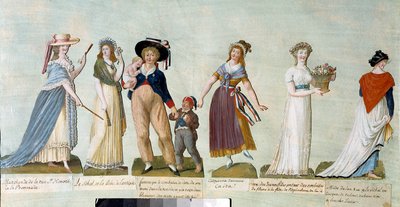1789 年法国大革命：革命时代的女性时尚（Revolutionary Woman）。 水粉画 freres Lesueur（18 世纪）。 巴黎，卡纳瓦莱博物馆。 作者 莱索尔兄弟