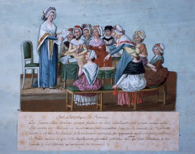 爱国妇女俱乐部会议，让-巴蒂斯特·勒苏尔着，彩色版画，法国，法国大革命 作者 莱索尔兄弟