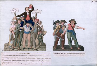马拉特和卡米尔乔丹的胜利说&39;切断他们的头&39;，c.1792（卡片上的水粉） 作者 莱索尔兄弟