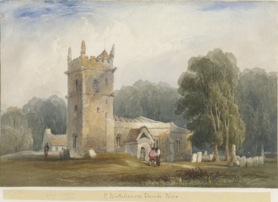 布洛尔教堂（Blore Church）：水彩画，nd [c 1830] 作者 刘易斯·约翰·伍德