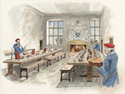 1601 年哈德威克老宅大礼堂重建图（纸面水彩画） 作者 利亚姆·威尔士