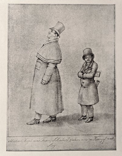 奥地利，维也纳，奥地利男中音歌唱家Johann Michael Vogl和作曲家Franz Peter Schubert的漫画，约1825年，铅笔画 作者 未知未知