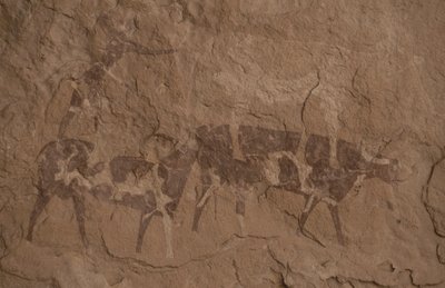 牛和人像，洞穴绘画，杰兰的 Oued，靠近 Djanet，Tassili n