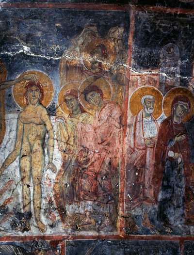 基督、麦当娜和圣徒，希腊克里特岛迪亚维德 Agios Georgios 修道院的壁画（照片） 作者 未知未知