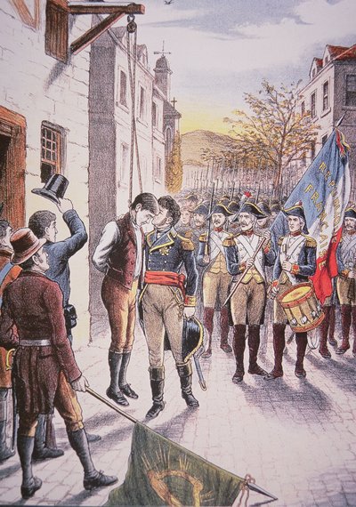 法国将军让·萨拉钦亲吻上吊 爱尔兰叛军帕特里克·沃尔什（彩色石版画） 作者 未知未知