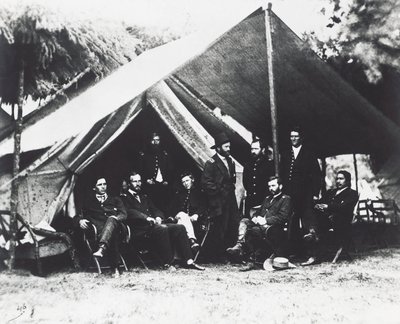 尤利西斯·格兰特将军和他的工作人员在城市点，1864 年夏天，美国内战，美国 作者 未知未知