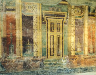 意大利、坎帕尼亚、奥普隆蒂、Torre Annunziata 考古区、罗马别墅 Poppaea、大厅、带有第二庞贝风格柱子的壁画 作者 未知未知
