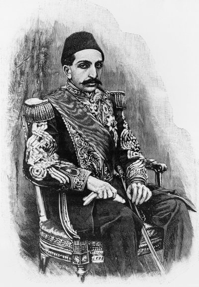 阿卜杜勒·哈米德二世 (1842-1918) 的肖像，奥斯曼帝国第 34 任苏丹 1876 年至 1909 年，照片后雕刻 作者 未知未知