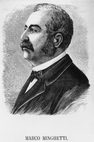 马可·明盖蒂 (1818-1886) 的肖像，意大利经济学家和政治家，1863 年至 1864 年和 1873 年至 1876 年担任意大利王国首相，雕刻 作者 未知未知