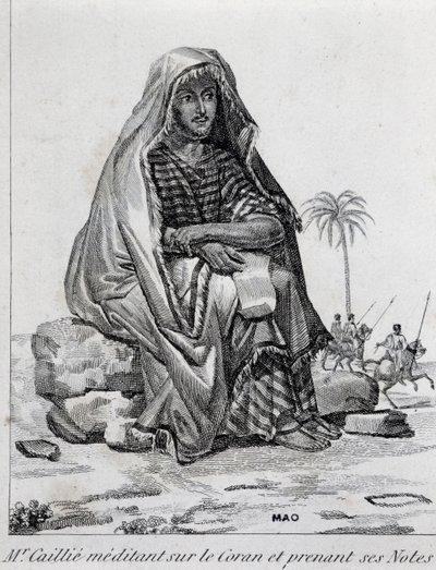 雷内-凯利（1799-1838），身穿阿拉伯服装的探险家，正在沉思《古兰经》。 作者 未知未知