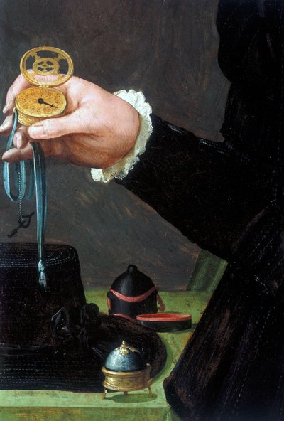 手表，手腕，模拟细节，来自一个男人拿着手表的肖像，c 1558 作者 未知未知