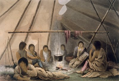 Cree印第安帐篷的内部，1824年 作者 Lieutenant Hood