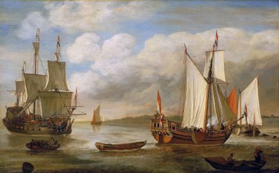 各种荷兰船只：帆船、轮船和驳船。Lieve Pietersz Verschuier（1630-1686 年）的布面油画。 作者 里夫·范舒尔（Lieve Verschuier）