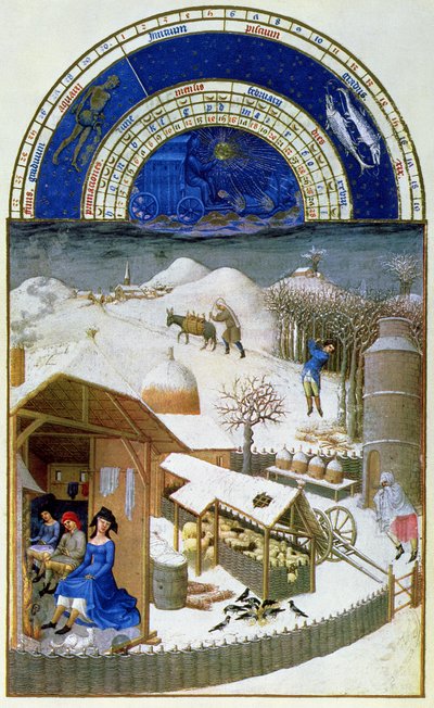 2月的传真：农民的农场场景，复制自&39;来自&39;Tres Riches Heures du Duc de Berry&39;（原件见8434） 作者 林堡兄弟