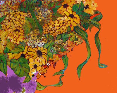 我花瓶里的花，2014（混合、丙烯、墨水、油彩） 作者 琳达·亚瑟（Linda Arthur）