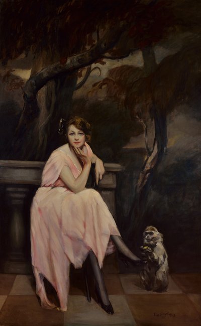 穿粉红色衣服的年轻女士，1923年。 作者 莉诺·塞尔瓦蒂科（Lino Selvatico）