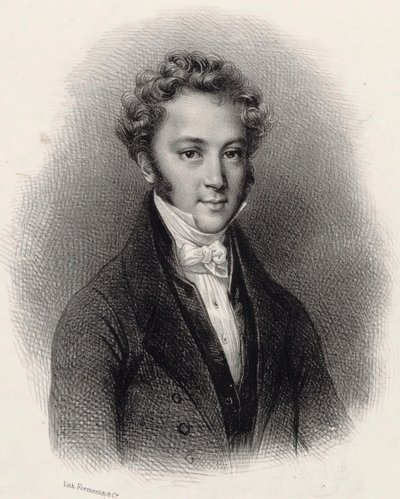 钢琴家和作曲家Ignaz Moscheles 1794-1870的肖像，约1830年。 作者 Lithographie Formentin et C..