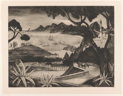 科西嘉岛有海湾的山地景观
科西嘉岛（原标题） 作者 Lodewijk Shelfhout（艺术家签名）
