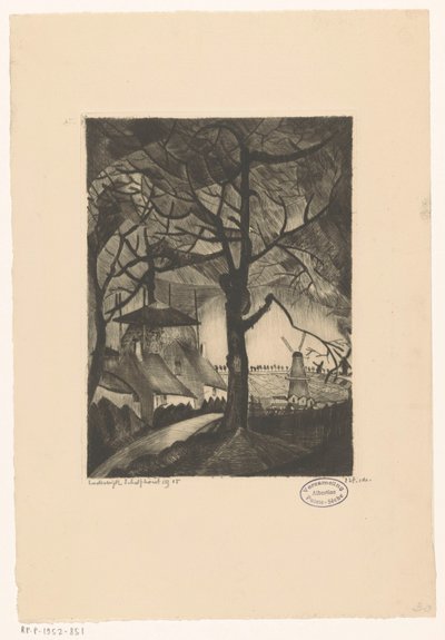 农场 Les Fermes（物体上的原始标题） 作者 Lodewijk Shelfhout（艺术家签名）