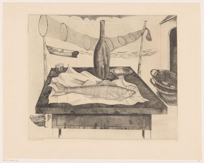 Stilleven met vis, fles en visnet
Après la pêche（原标题） 作者 Lodewijk Shelfhout（艺术家签名）