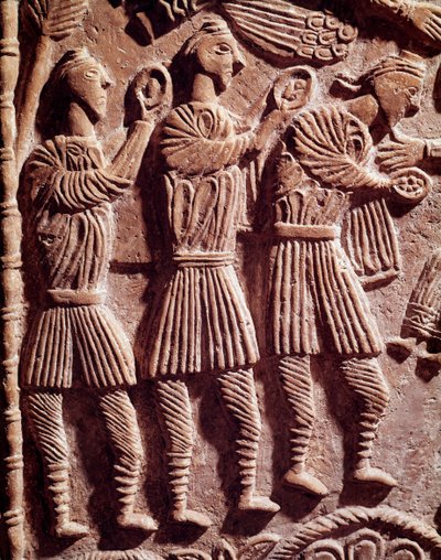 Lombard art: the wise kings, low relief from the altar of Duke Rachis - Sculpture, Lombard art, 737-744 - Cividale del Friuli, Chretien Museum, treasure of the cathedral 作者 伦巴德学校